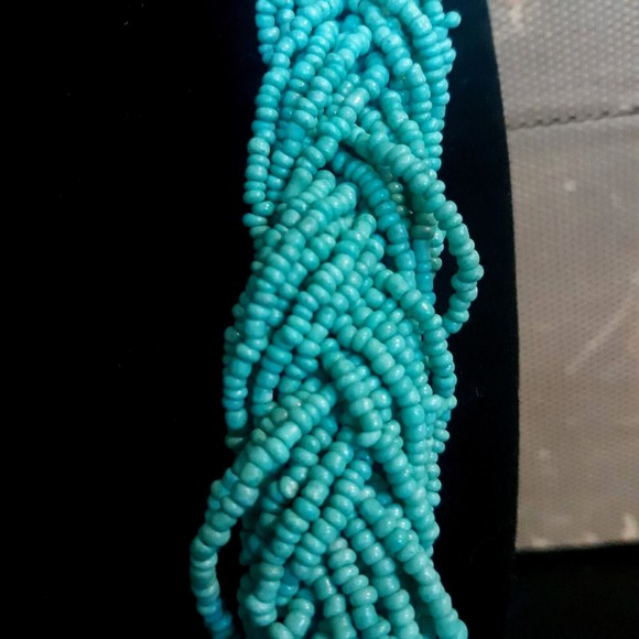 Braided Multi-Strand Beaded Collar Necklace Faux Bone Hook Closure - Picture 2 of 6